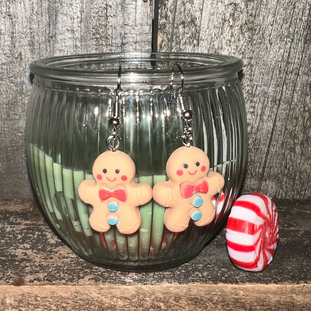 Gingerbread Man Earrings with Red and Blue Accents